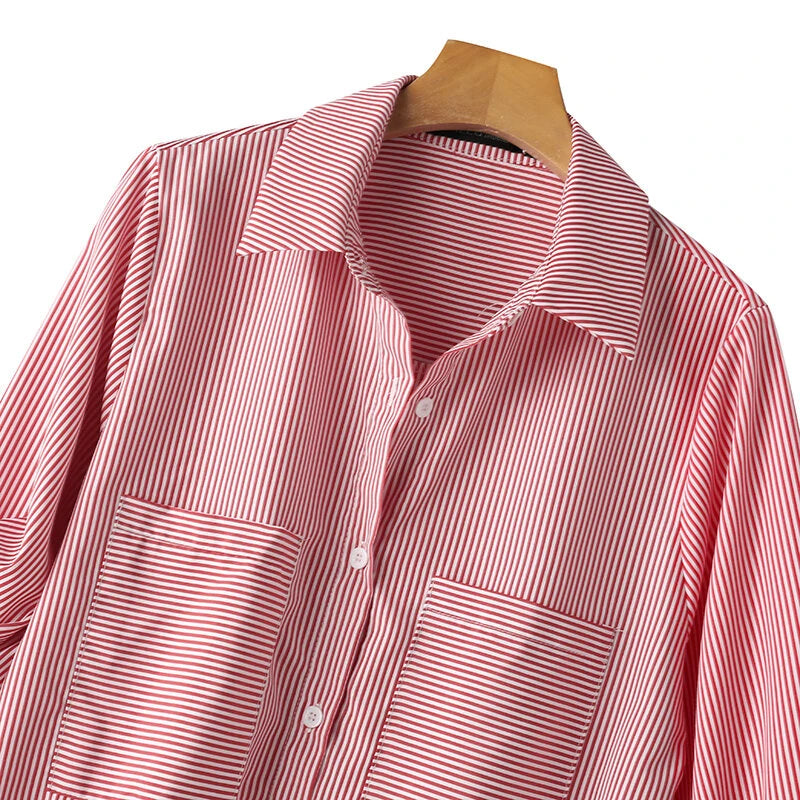 ZANZEA Women's Striped Shirt Summer 3/4 Sleeve Lantern Sleeve Front Pockets Casual Blouse Top
