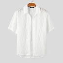 INCERUN Mens Shirts Fringed Chiffon White Shirt V-neck Lapel Short Sleeve Shirt Solid Color Men Clothing