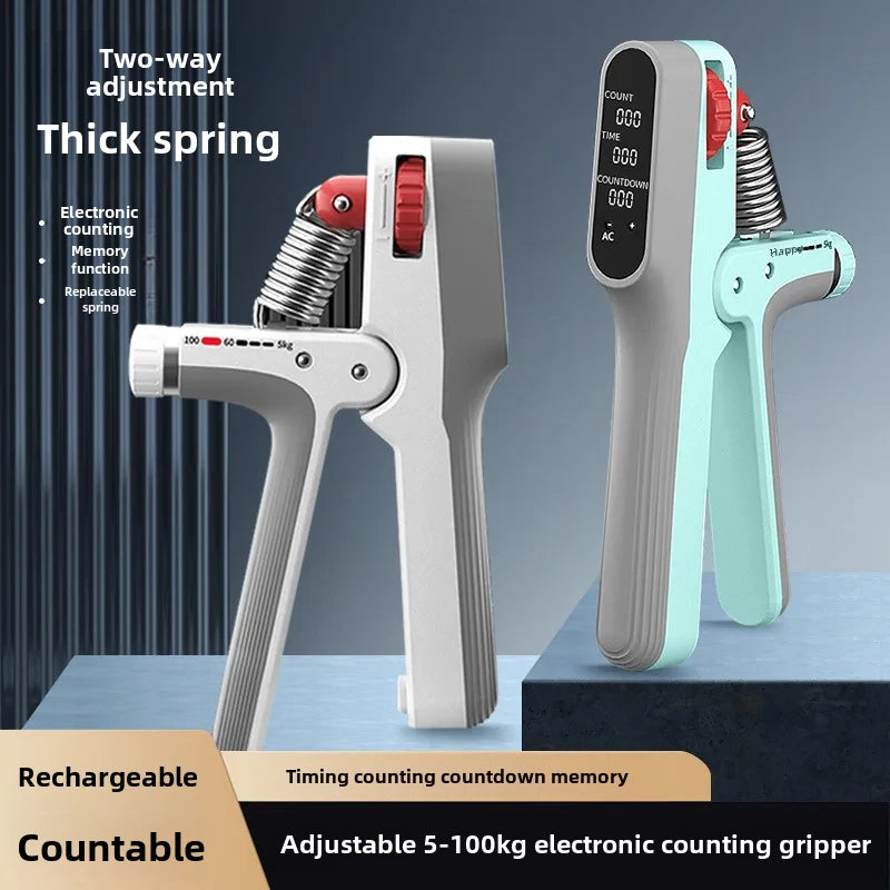 KALOAD 5-100kg USB Rechargeable Electronic Counting Hand Gripper Adjustable Resistance Strengthener for Finger Arm Muscle Strength Exercise Training
