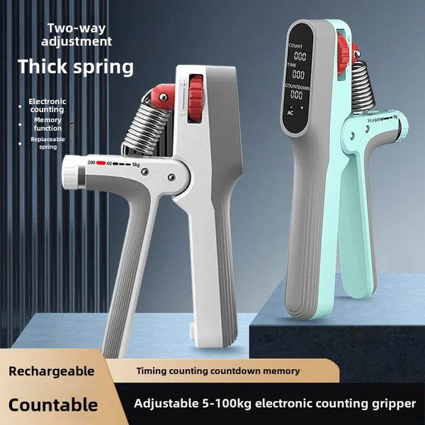 KALOAD 5-100kg USB Rechargeable Electronic Counting Hand Gripper Adjustable Resistance Strengthener for Finger Arm Muscle Strength Exercise Training