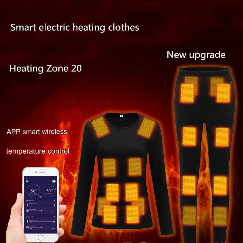 TENGOO HDA-20 Heating Underwear Pant Set Whole Body Heating Temperature APP Control Thermal Long Sleeves Trousers Men Women Heated Suit USB Electric Thermal Underwear for Winter