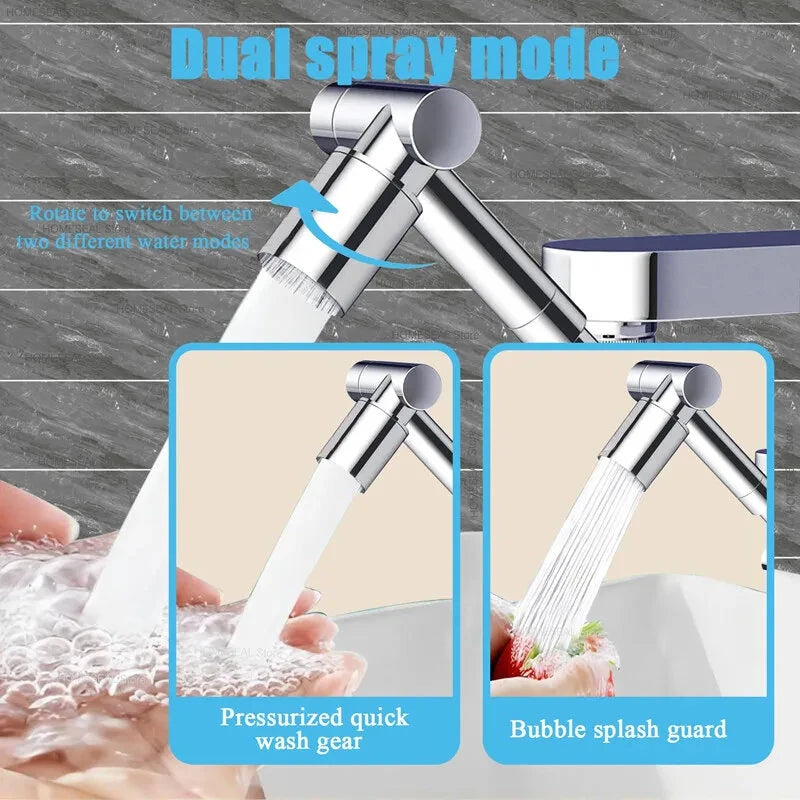 1440 Rotatable Scalable Metal Faucet Aerator Bathroom Tap Splash-proof Bubbler Faucet Filter Nozzle Tap Saving Water Extender