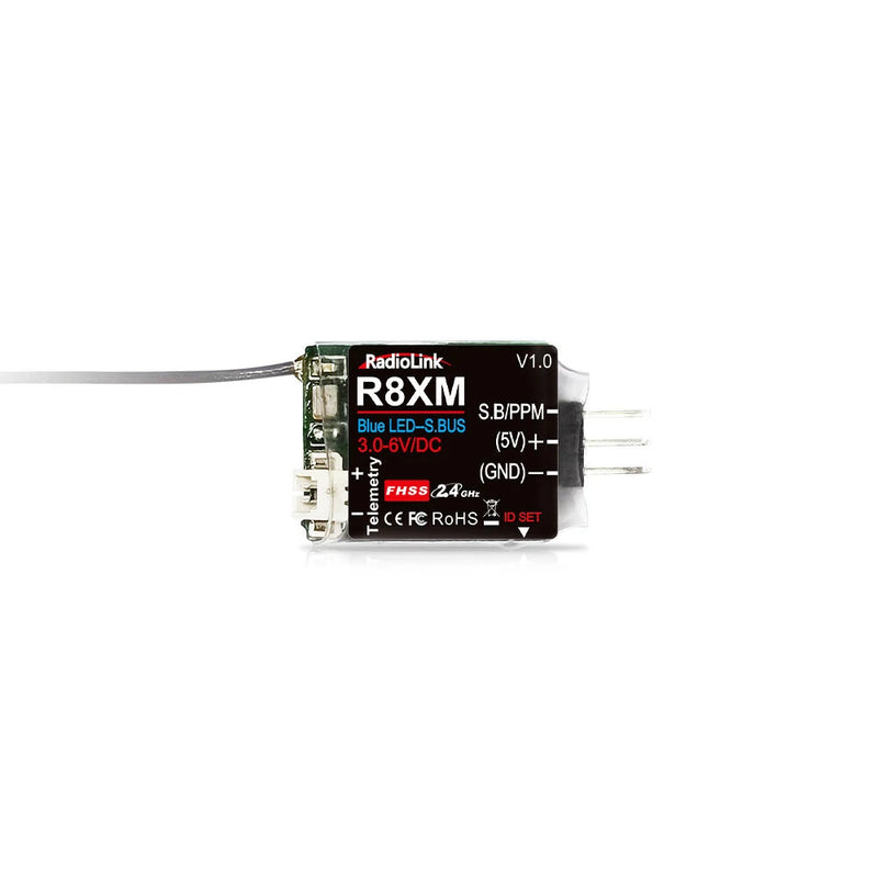 Radiolink R8XM 2.4GHz 8CH FHSS SBUS/PPM Mini Receiver Built-in Telemetry 4000M Control Distance for RC Airplane Car Boat