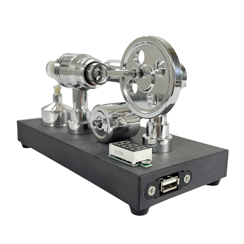 NikolaToy Mirror Polished Stirling Engine with Embedded Voltmeter USB Plug Unique Creative Desktop Ornaments Science Discovery Toys