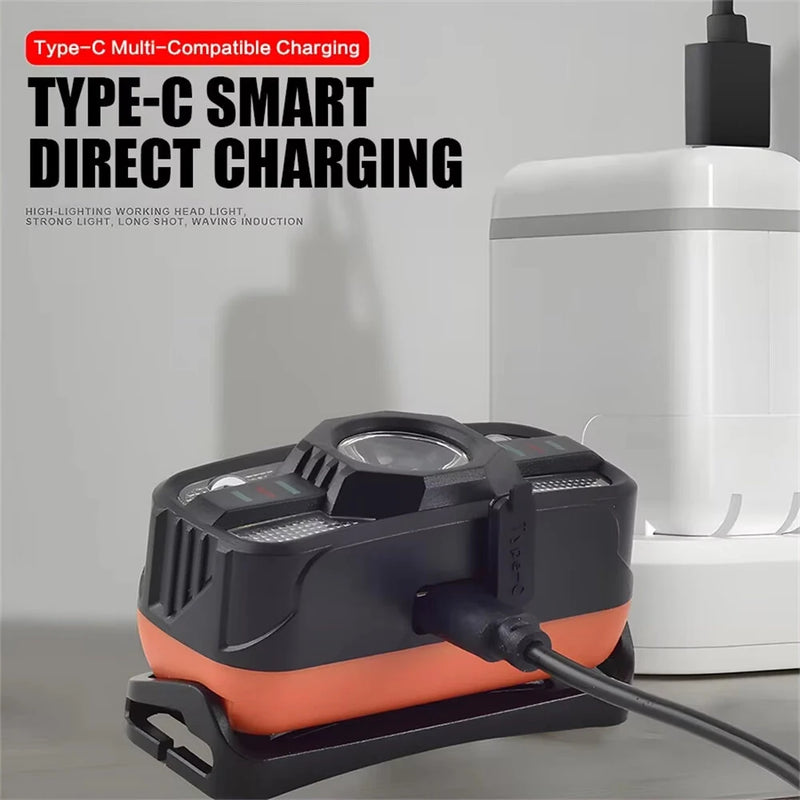 Mini Rechargeable LED Headlight Powerful Inductive Head Lamp White and Red Light Outdoor Camping Fishing Emergency Working Lamp