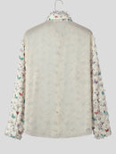 INCERUN Mens Shirt Butterflies Print Tassel Shirts Fashion Party Long Sleeve Lapel Top Summer Casual Male Clothing Shirts