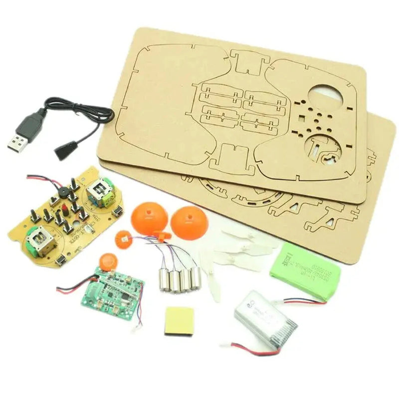 DIY Wooden Remote Control Drone Assembly Kit Remote Control Quadcopter Aircraft Altitude Hold Learning Flying Stem Education Toy Chrismas Gift