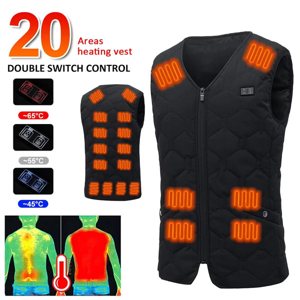 TENGOO HV-20 Uniex Smart Electric Heated Vest, 20 Heating Areas, Washable, USB & DC Rechargeable,  Winter Soft Thermal Outdoor Inner Warm Jacket