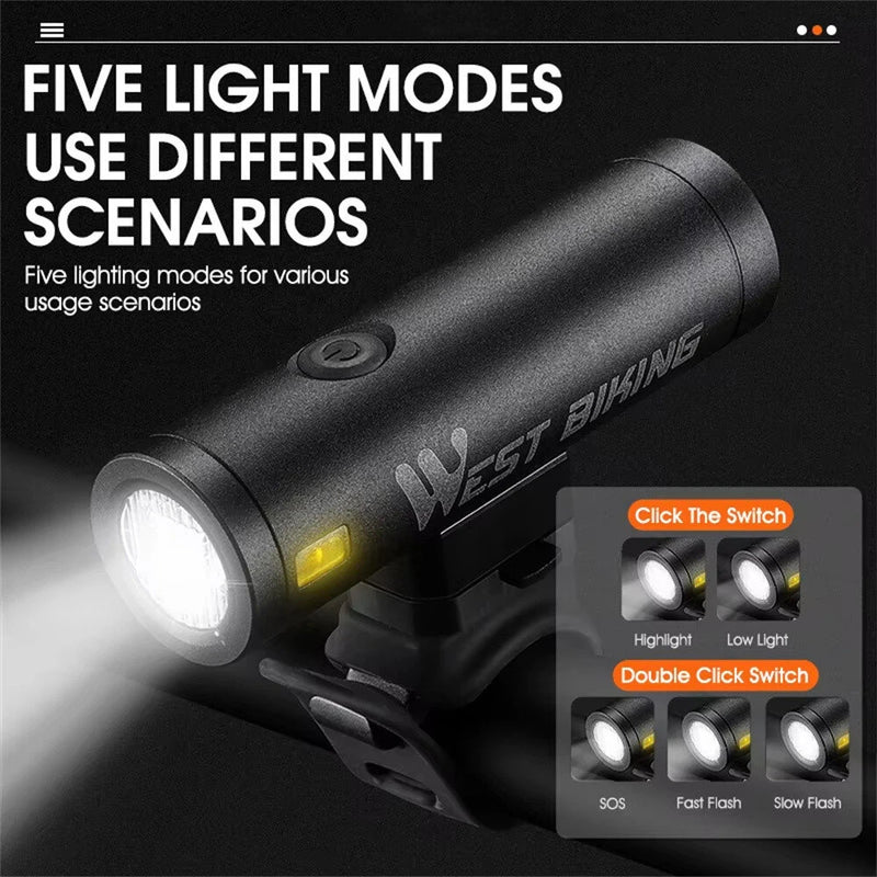 WEST BIKING 500LM 85 Floodlight Bicycle Front Light 5000mAh USB Rechargeable 200m Long-range Cycling Headlight Aluminium Alloy Bike Lamp