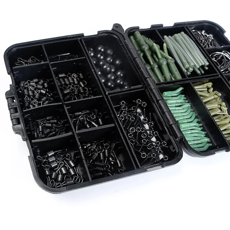 Anmuka 420pcs Fishing Tackle Kit ABS Boxed Fishing Accessories Set with Hooks Swivels Beads Locking Pins Screw Block Beans Anti-winding Sleeves Fit for Anglers