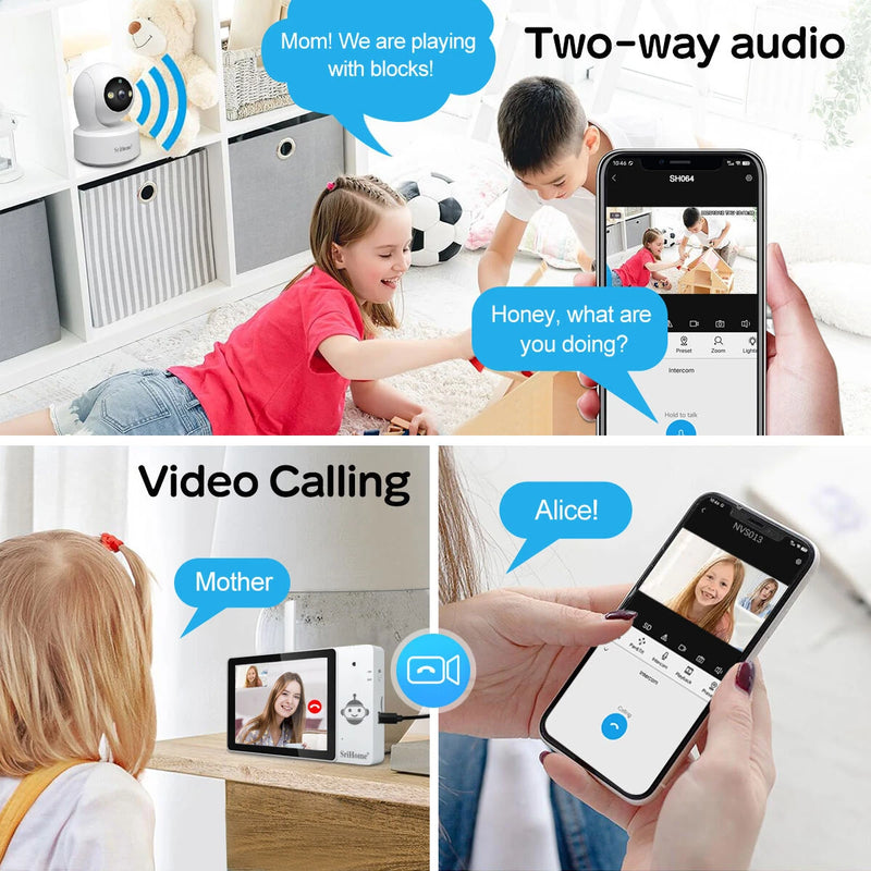 SriHome DH050-SH064 4K 8MP Smart Baby Monitoring Camera Kit with 5-inch Touch Screen 3X Digital Zoom 355 PTZ AI Crying Detection Color Night Vision Human Tracking Alarm 2-Way Audio Home Monitor Viewing Cameras