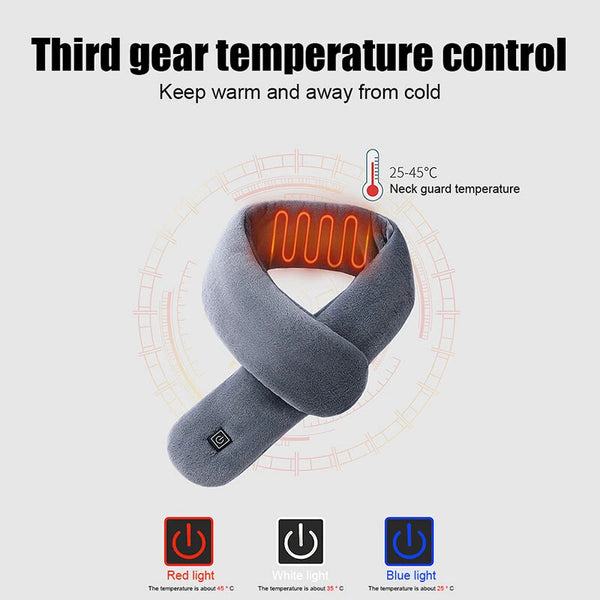 TENGOO 3 Gears Electric Heating Scarf for Men's and Women's Adjustable USB Rechargeable Winter Warm Neck Plush Collar Scarf Intelligent Hot Pack Cervical Spine Scarf