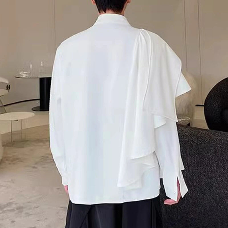 INCERUN Men Irregular Long Sleeve Shirts Fashion Solid Color Lapel Top for Men Spring Fall Large Size S-5XL