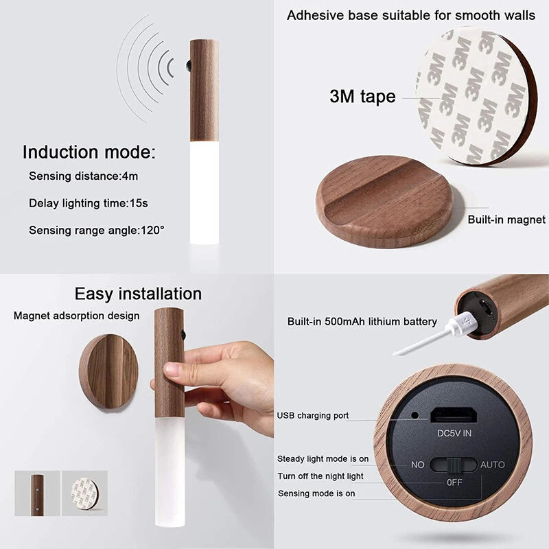 Magnetic USB LED Human body sensing Night Light  Kitchen Cabinet Light Home Stair Bedroom Table Motion Lamp Bedside Lighting
