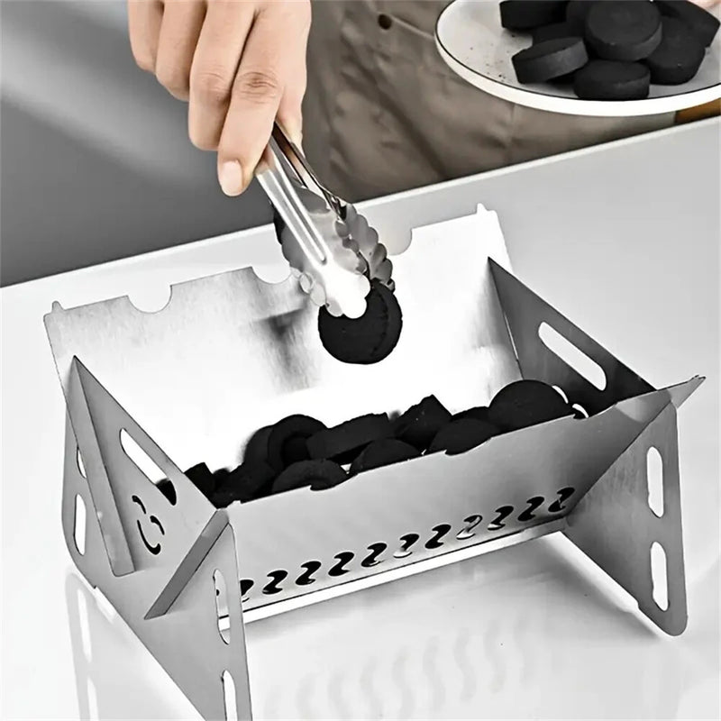 IPRee Outdoor Stainless Steel Portable Folding Card Stove Outdoor Charcoal BBQ Grill for Camping, Lightweight Fire Pit for Cooking