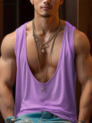 INCERUN Mens Fashion Solid Color U-shape Tank Top