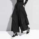 INCERUN Mens Topstitching Irregular Layered Design Black Pants Skirt Design Hemmed Trousers