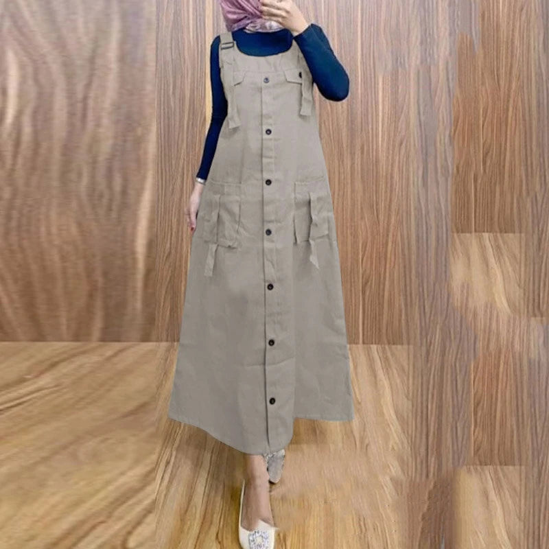 ZANZEA Women Maxi Dress Solid Color Wide Halter Dress Comftable Workwear Wide Straps Long Dress Plus Size