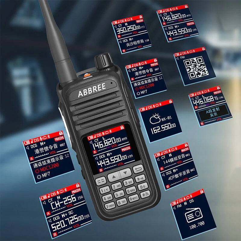 ABBREE AR-730 High-Power Walkie Talkie EU Plug 136-520MHz 256 Channels HD Display Screen NOAA Handheld Two Way Radio