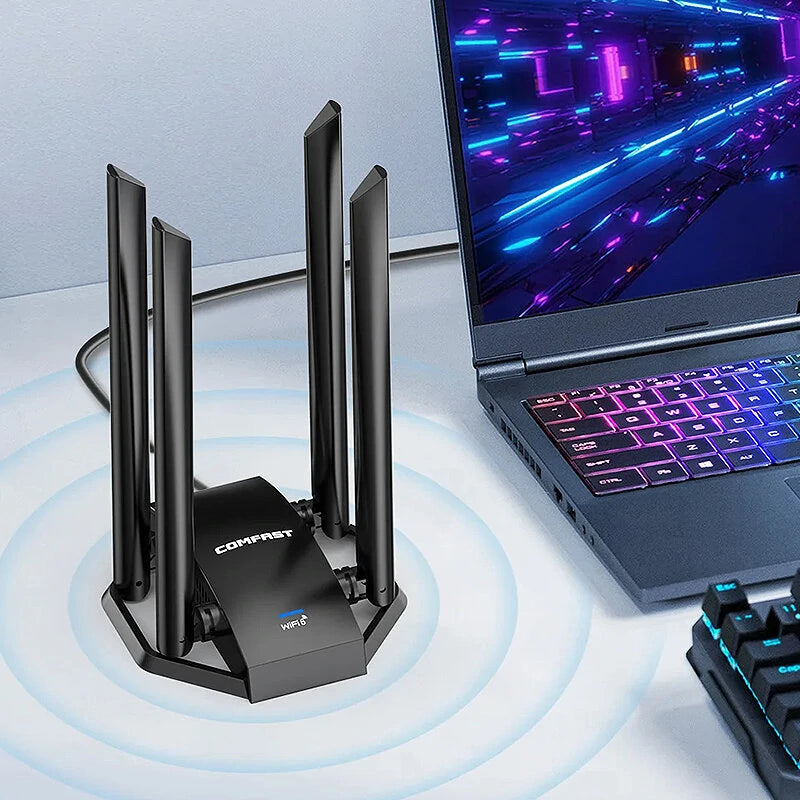 COMFAST CF-975AX USB 5374M WiFi6 Network Card with 4*5dBi Antennas Type-C to USB3.0 Wi-fi Dongle 802.11ax 5Ghz 6Ghz 160mW High Power WiFi Adapter