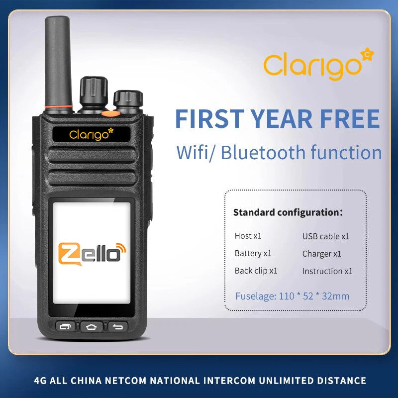 V1-M3 Zello 4G GPS Walkie Talkie Intercom 5000km Range bluetooth WiFi 2.4" Touchscreen 4000mAh