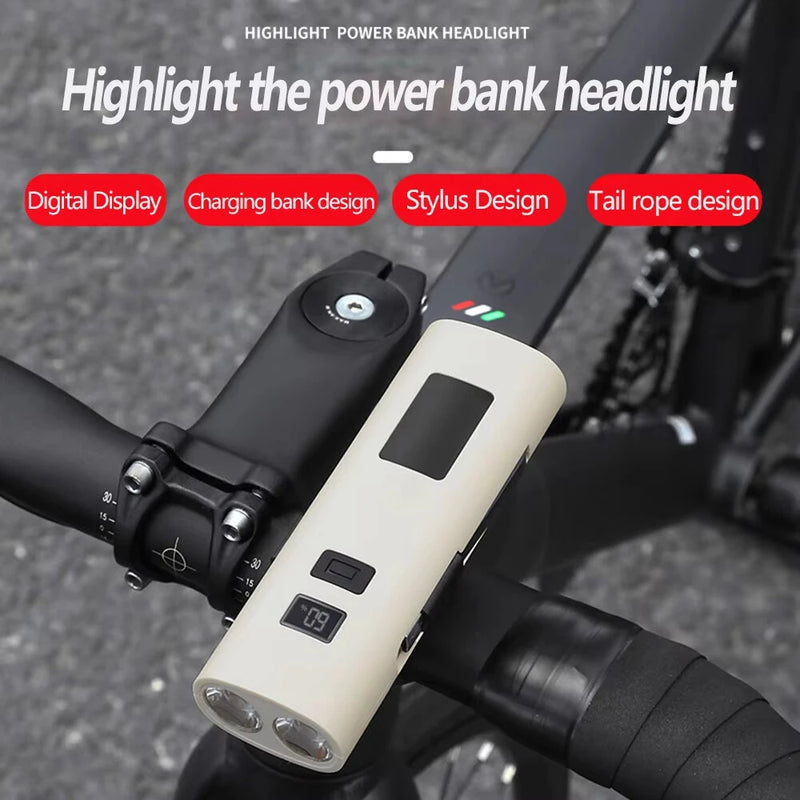 BIKIGHT 400LM 3000mAh Type-C Charging Bicycle Headlight 3 Gears COB Side Light Battery Level Display Waterproof Power Bank Front Bike Light for Night Riding
