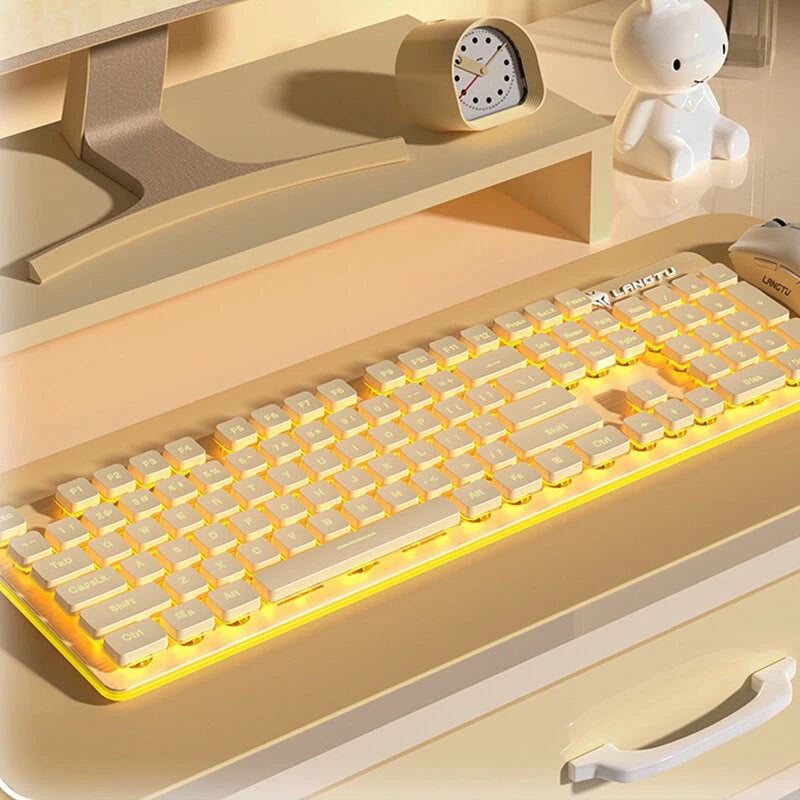 LANGTU LT600 104 Keys 2.4G RGB Wireless Keyboard Mechanical Feel Membrane Touch Silent Wireless Waterproof Keyboard for PC Laptop Office