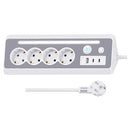 European Power Strip 4 Sockets with USB and Type-C Ports LED Light 3680W 250V 16A Flame Retardant PC Material 1.4m Cable
