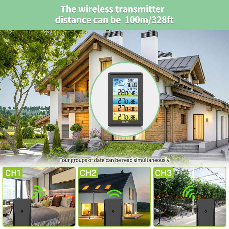 BALDR 3 Sensors Weather Station Wireless Indoor Outdoor Thermometer with Alarm Clock / Calendar / Weather Forecast