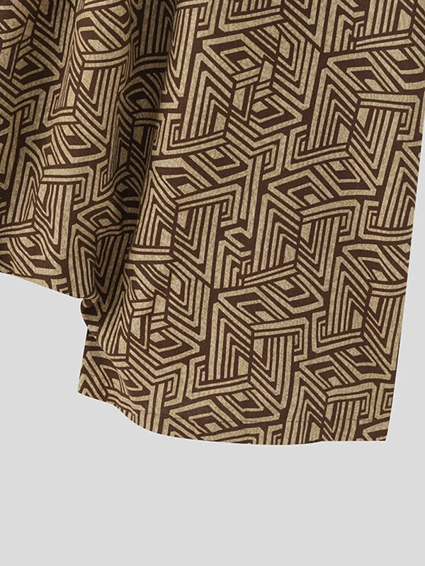 INCERUN Men Pant Ethnic Print Low Rise Long Pant Loose Fit Mens Elastic Streetwear Pants with Side Pockets S-5XL