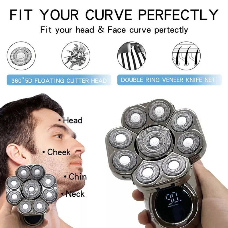 5 in 1 Electric Shaver Men's Grooming Kit Cordless Bald Shaver Wet and Dry Smart Multifunctional Electric Bald Head Shaver Washable Shaver