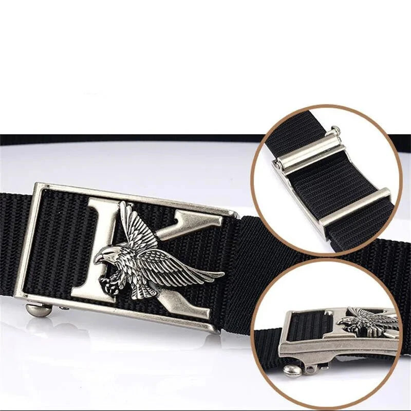 ENNIU 125cm Men's Tactical Nylon Belt Adjustable Luxury Eagle Metal Automatic Buckle Canvas Belts Casual Sports Belts