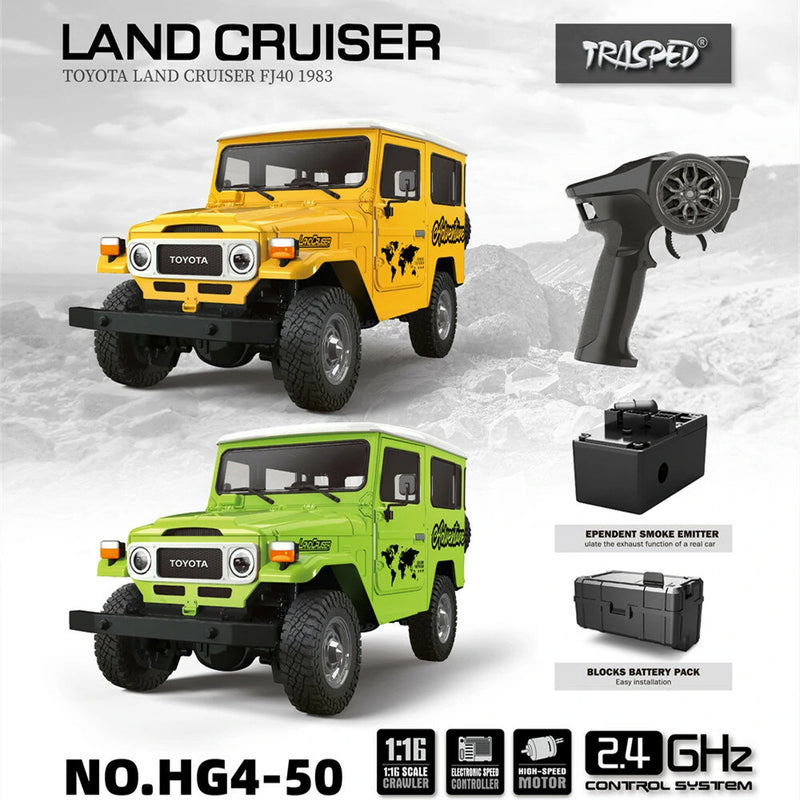 HG HG4-50 TRASPED 1/16 2.4G 4WD RC Car for TOYOTA Land Cruiser FJ40 1983 Rock Crawler LED Light Simulated Sound Off-Road Climbing Truck RTR Full Proportional Models Toys