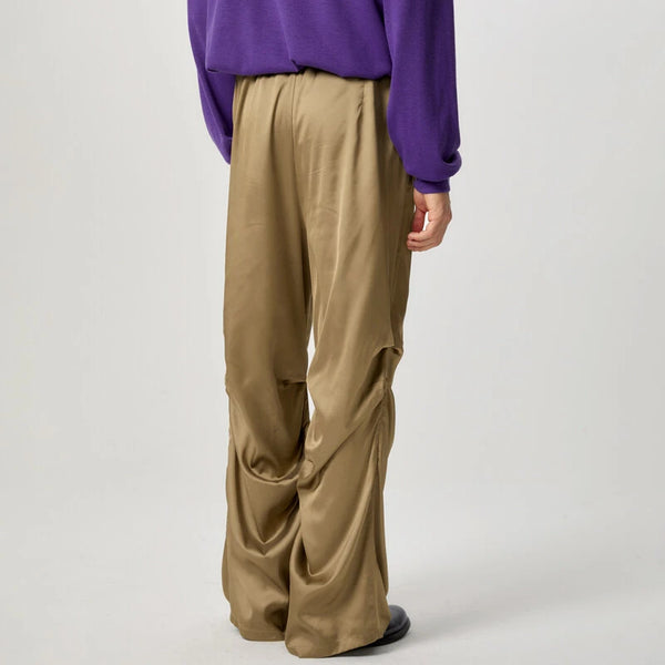 INCERUN Mens Satin Ruched Design Casual Pant Fashion Solid Color Loose Fit Straight Trousers