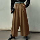 INCERUN Men Pants Solid Color High-waisted Straight-legged Trousers Comfy Button Loose Fit Men's Black Pant