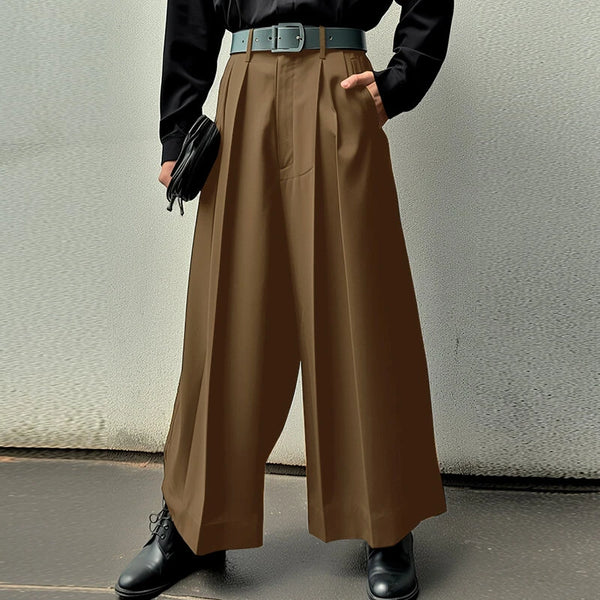 INCERUN Men Pants Solid Color High-waisted Straight-legged Trousers Comfy Button Loose Fit Men's Black Pant