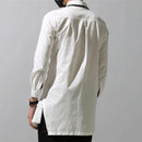 Men Solid Color Asymmetric Hem Long Sleeve Lapel Collar Shirt