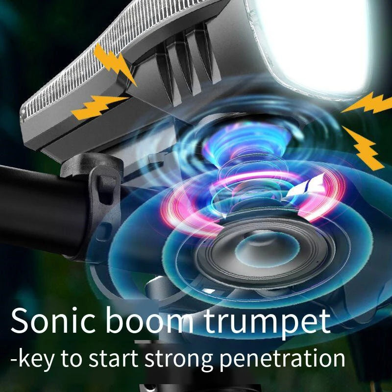 BIKIGHT Bike Headlight 4 LED Large Beads 2000mAh Battery Dual Distance Beam Design Waterproof 4 Light Modes Type-C Fast Charge Power Display Flashlight with 120dB Horn