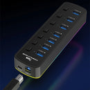 7 in 1 RGB USB3.0 Hub Docking Station with 5Gbps USB3.0*7 Multiports Splitter Adapter with Independent Switch for Phone Keyboard Mouse Printer MacBook Pro