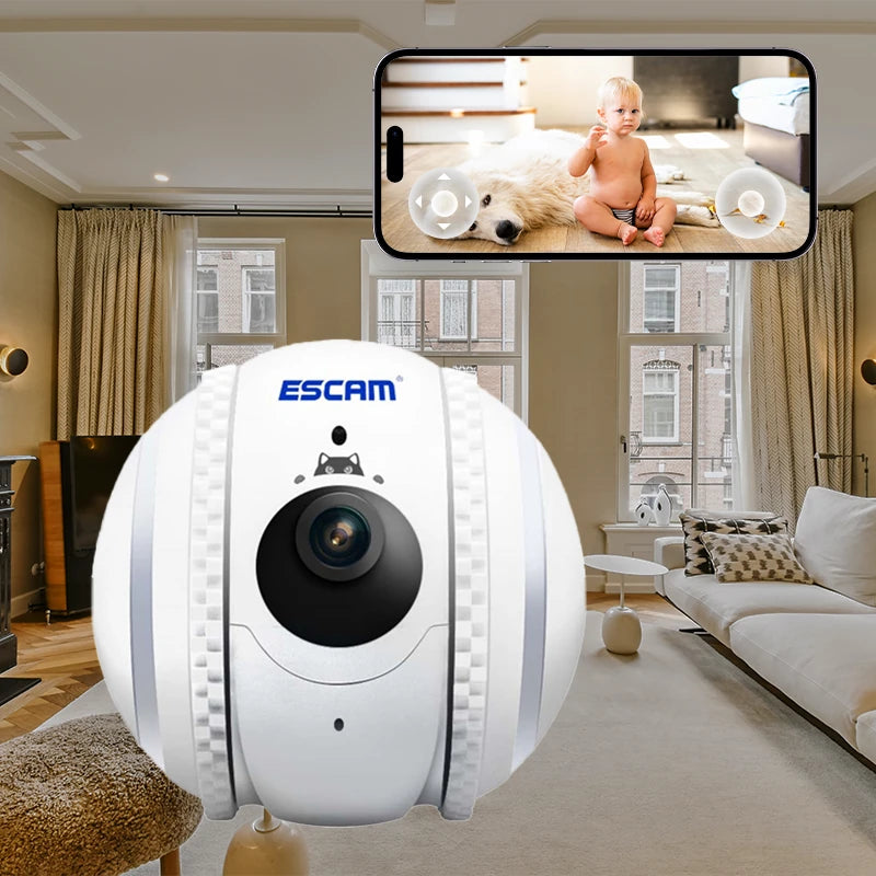 ESCAM QF011 2MP 1080P Smart Pet Robot Camera Baby Monitors Smart Home Presence Detection Remote APP Control Monitor Night Vision Two-way Intercom Preventing Collisions Cat Toy Ball Recgmesotion Tracking Camera Anti-theft Machine