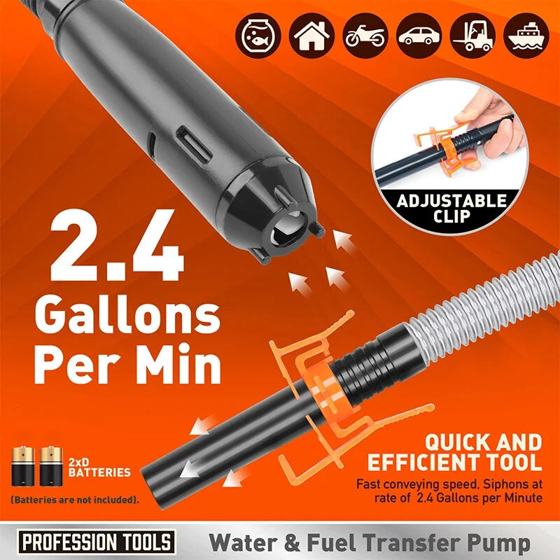 Portable Electric Oil Pump Battery-Operated Liquid Transfer Siphon 2.4 Gallons Per Minute for Gas Diesel Kerosene Water Efficient Flow Control