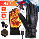 TENGOO USB Electric Heated Thermostatic Gloves Waterproof PU Touchscreen Heated Gloves Winter Motorcycle Riding Hand Warm Gloves