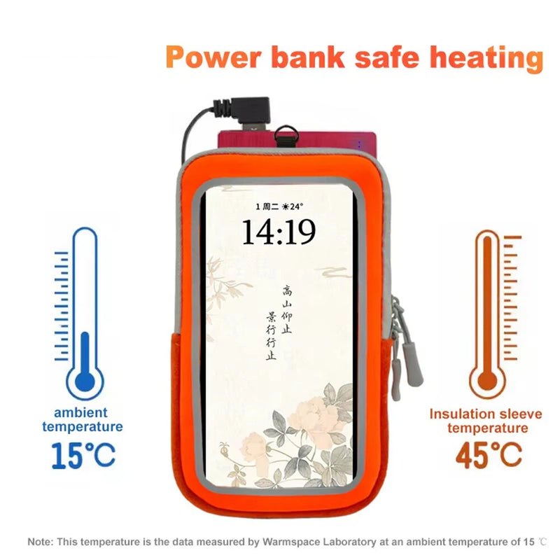 Warmspace 1pcs Electric Heated Mobile Phone Bag Multifunctional Antifreeze Case with Rope for Outdoor Travel in Winter
