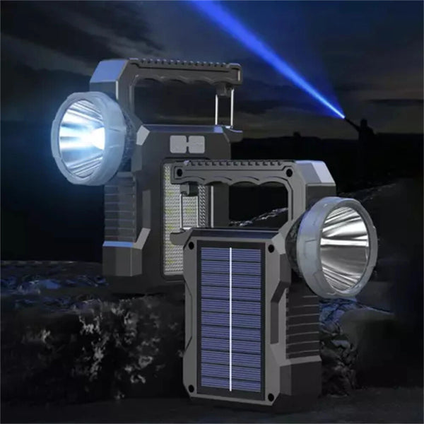 IPRee Solar Light LED Handheld Flashlights Type-C Rechargeable Portable Torch with 4 Modes COB Emergency Red and Blue Searchlight