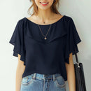 ZANZEA Women's Blouse Elegant Ruffle Sleeve Solid Crew Neck Plain Summer Shirt Pullover Top
