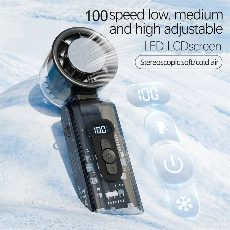 Tevorex Portable USB Rechargeable Handheld Fan with LED Light Refrigeration Foldable 100 Gear High-speed Desktop Outdoor Turbo Fan