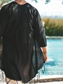 Mens Fringe Hem Half Sleeve Cardigan