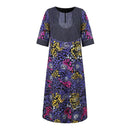 VONDA Womens Elegant Half Sleeve Noble Crew Neck Printed Maxi Dresses (Plus Size)