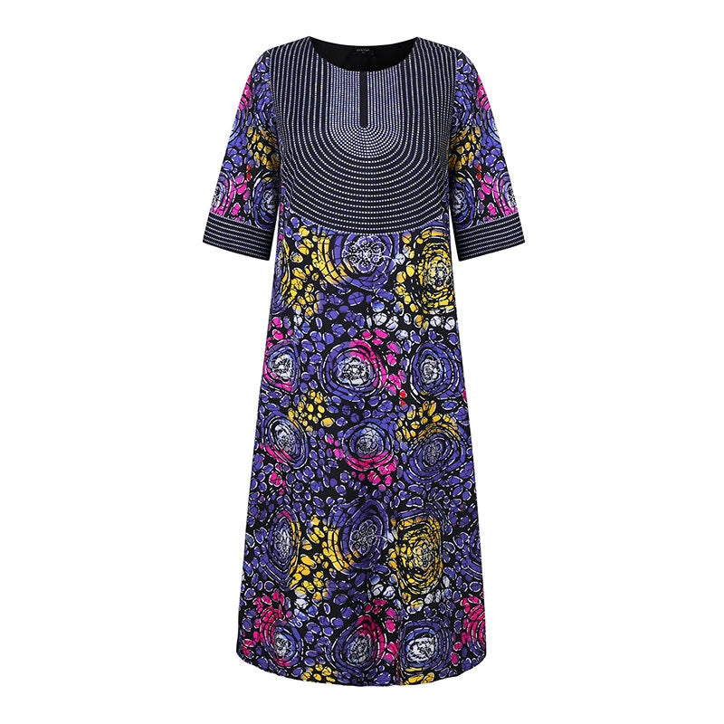 VONDA Womens Elegant Half Sleeve Noble Crew Neck Printed Maxi Dresses (Plus Size)