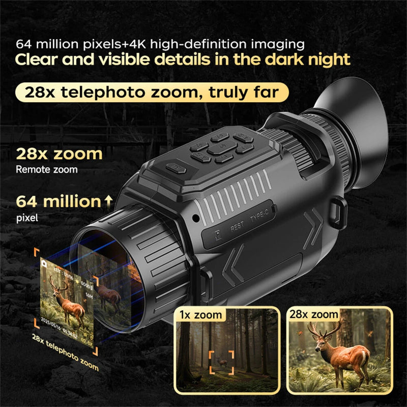 IPRee D15 1080P Monocular Infrared Night Vision Device Day Night Use Photo Video 28X Digital For Hunting,Camping Use